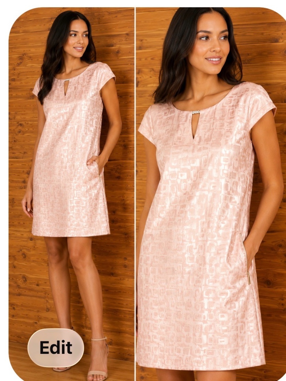 Tahari Pale Pink Jacquard Short Sleeve Shift Dress - Picture 2 of 2